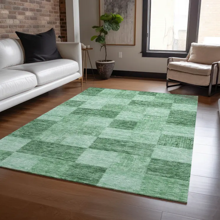 10' X 14' Light Green And Dark Green Geometric Washable Indoor Outdoor Area Rug