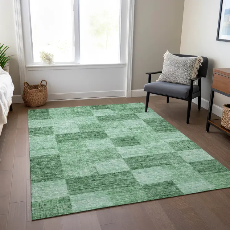 10' X 14' Light Green And Dark Green Geometric Washable Indoor Outdoor Area Rug