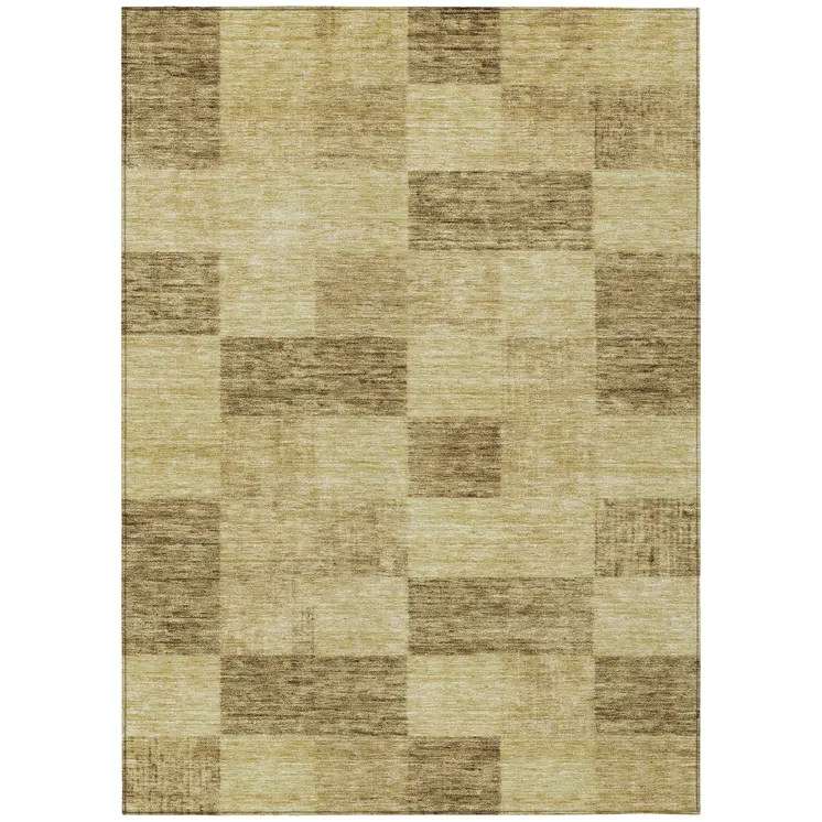 3' X 5' Gold And Brown Geometric Washable Indoor Outdoor Area Rug