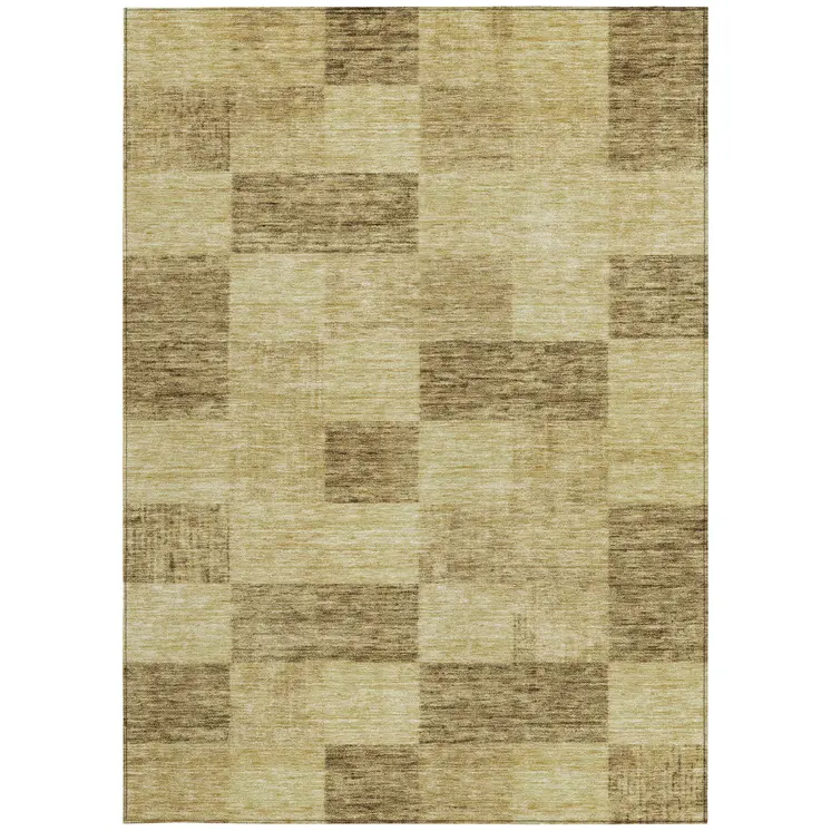 3' X 5' Gold And Brown Geometric Washable Indoor Outdoor Area Rug