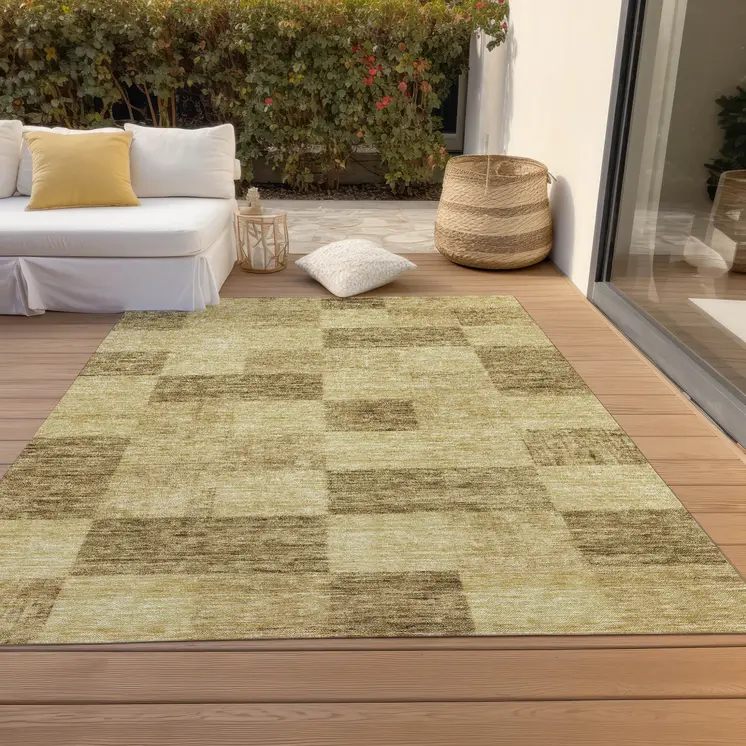 3' X 5' Gold And Brown Geometric Washable Indoor Outdoor Area Rug