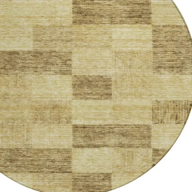 8' Gold And Brown Round Geometric Washable Indoor Outdoor Area Rug