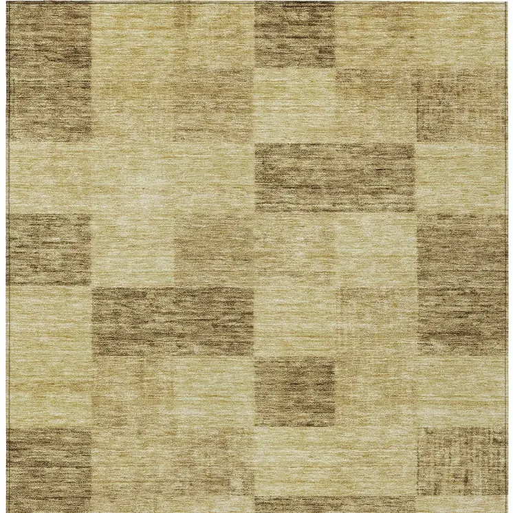 10' X 14' Gold And Brown Geometric Washable Indoor Outdoor Area Rug