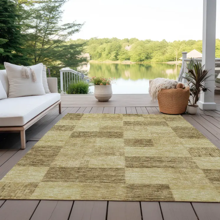 10' X 14' Gold And Brown Geometric Washable Indoor Outdoor Area Rug