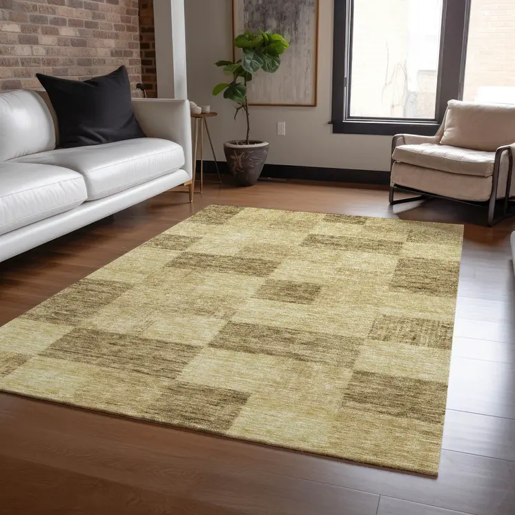 10' X 14' Gold And Brown Geometric Washable Indoor Outdoor Area Rug