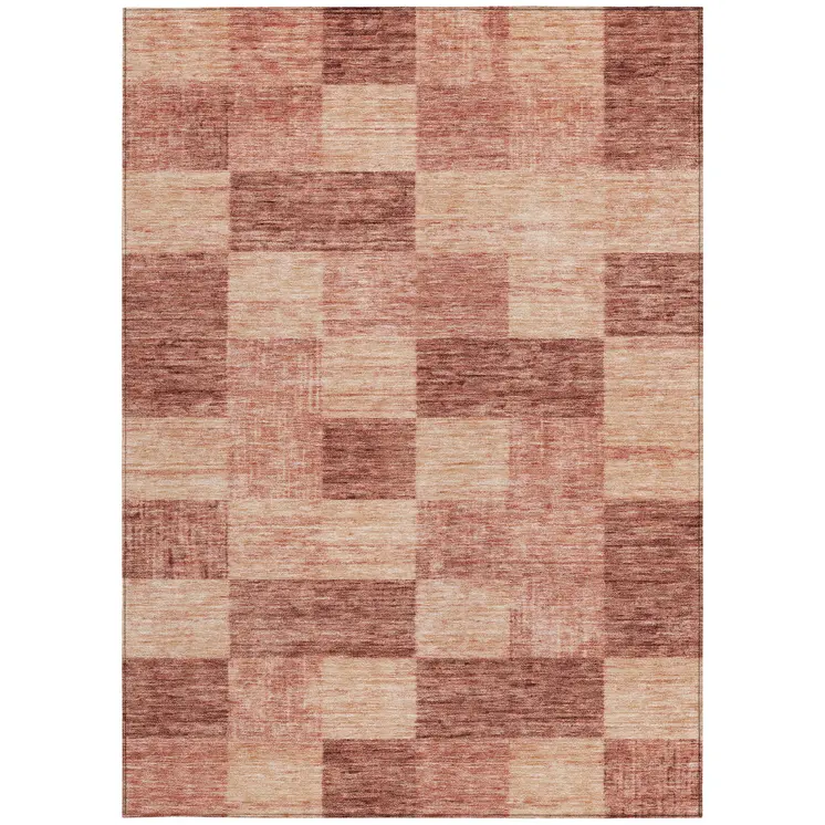 5' X 8' Terra Cotta And Pink Geometric Washable Indoor Outdoor Area Rug