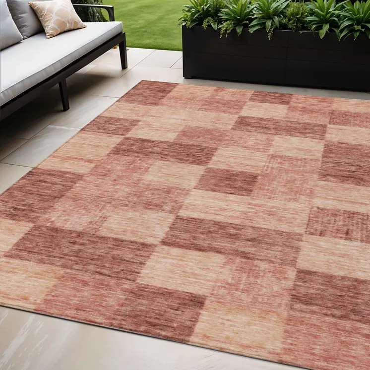 5' X 8' Terra Cotta And Pink Geometric Washable Indoor Outdoor Area Rug