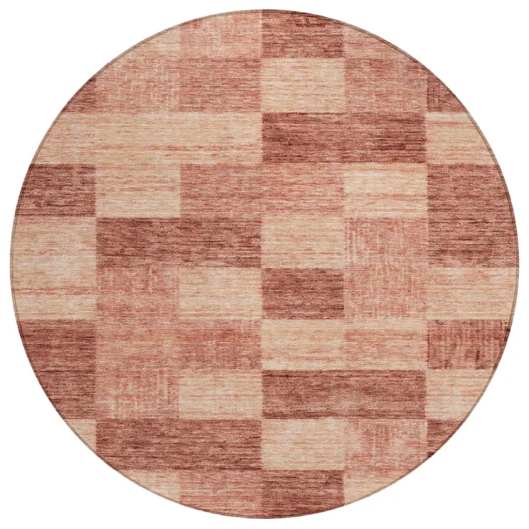 8' Terra Cotta And Pink Round Geometric Washable Indoor Outdoor Area Rug