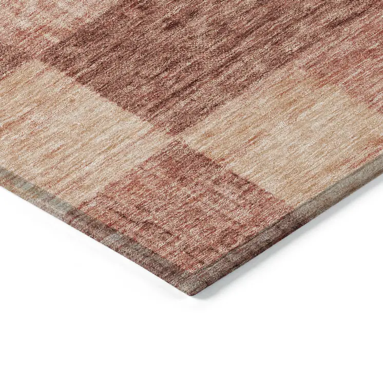 8' Terra Cotta And Pink Round Geometric Washable Indoor Outdoor Area Rug