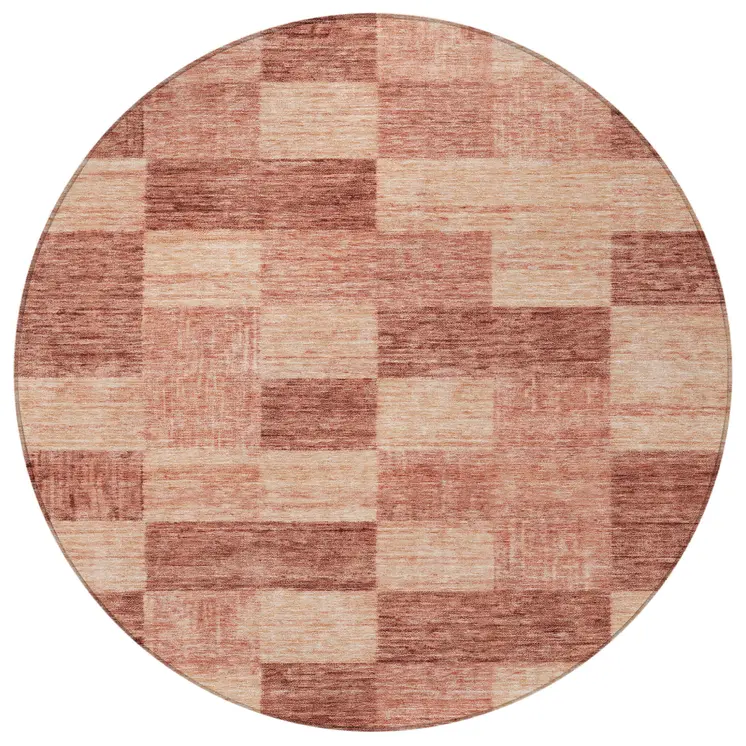 8' Terra Cotta And Pink Round Geometric Washable Indoor Outdoor Area Rug