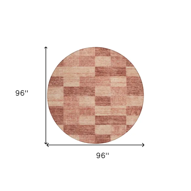 8' Terra Cotta And Pink Round Geometric Washable Indoor Outdoor Area Rug