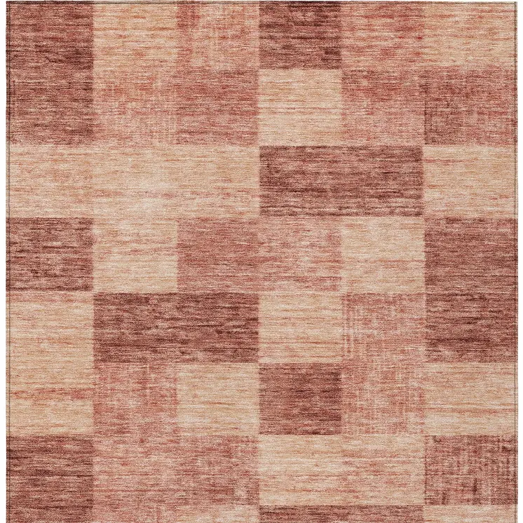 9' X 12' Terra Cotta And Pink Geometric Washable Indoor Outdoor Area Rug