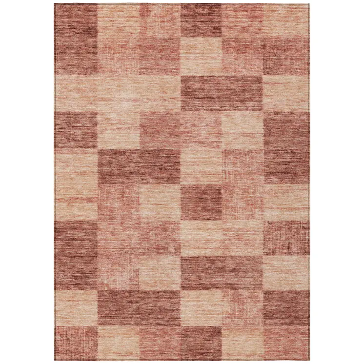 9' X 12' Terra Cotta And Pink Geometric Washable Indoor Outdoor Area Rug