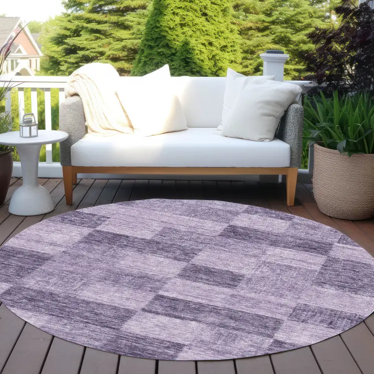 8' Purple And Lavender Round Geometric Washable Indoor Outdoor Area Rug