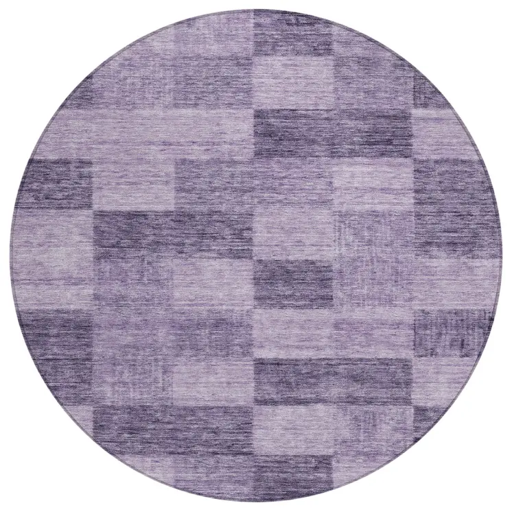 8' Purple And Lavender Round Geometric Washable Indoor Outdoor Area Rug