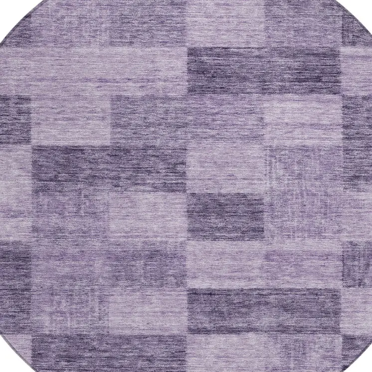 8' Purple And Lavender Round Geometric Washable Indoor Outdoor Area Rug
