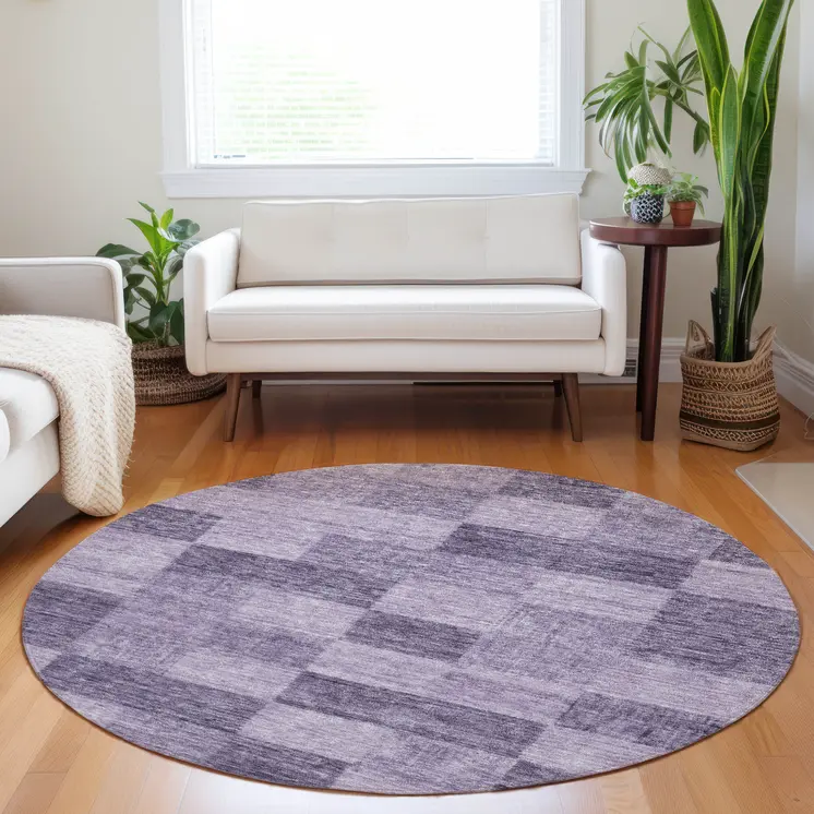 8' Purple And Lavender Round Geometric Washable Indoor Outdoor Area Rug