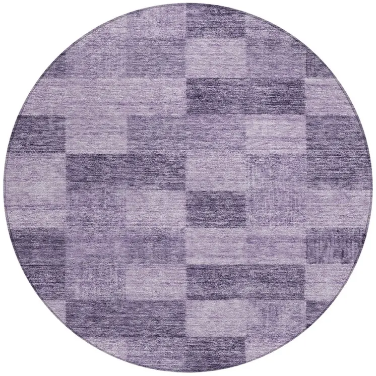 8' Purple And Lavender Round Geometric Washable Indoor Outdoor Area Rug