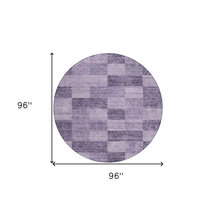 8' Purple And Lavender Round Geometric Washable Indoor Outdoor Area Rug