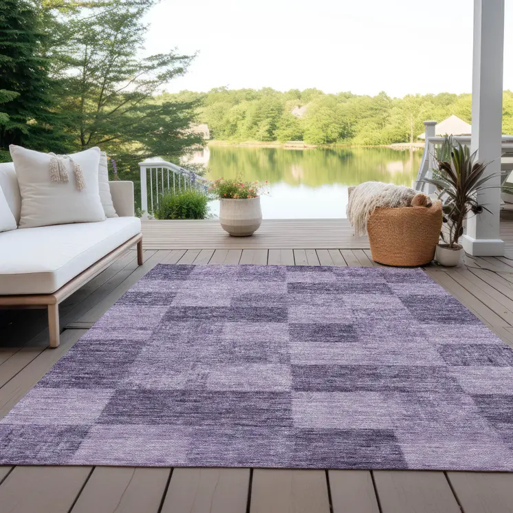 9' X 12' Purple And Lavender Geometric Washable Indoor Outdoor Area Rug