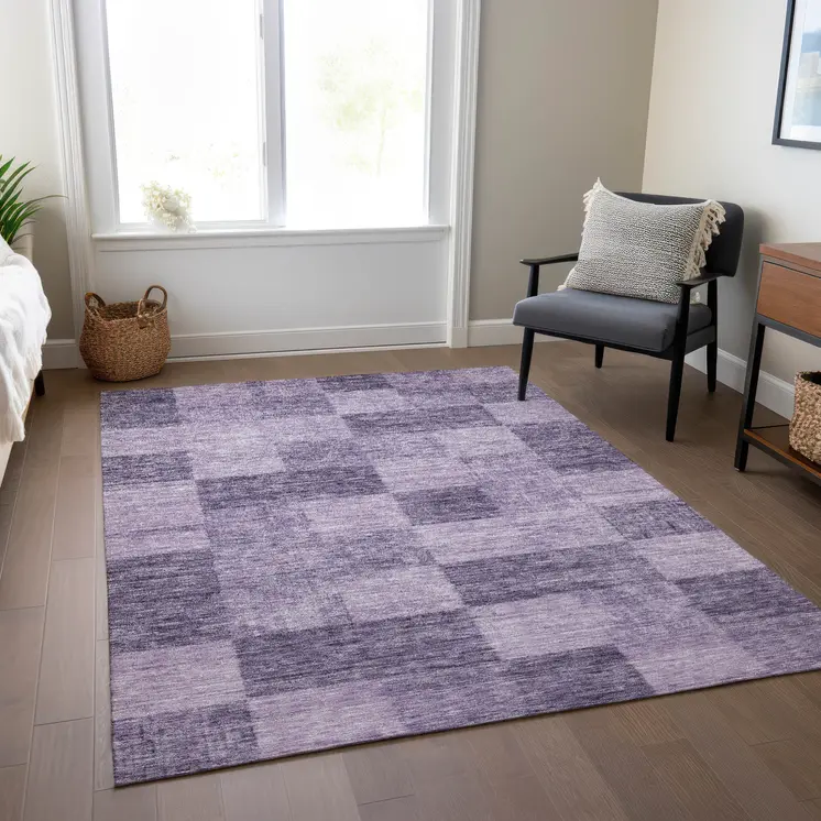 9' X 12' Purple And Lavender Geometric Washable Indoor Outdoor Area Rug