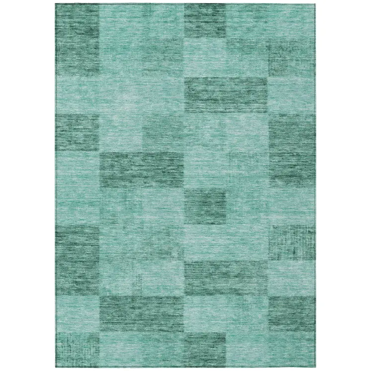 3' X 5' Blue And Aqua Geometric Washable Indoor Outdoor Area Rug