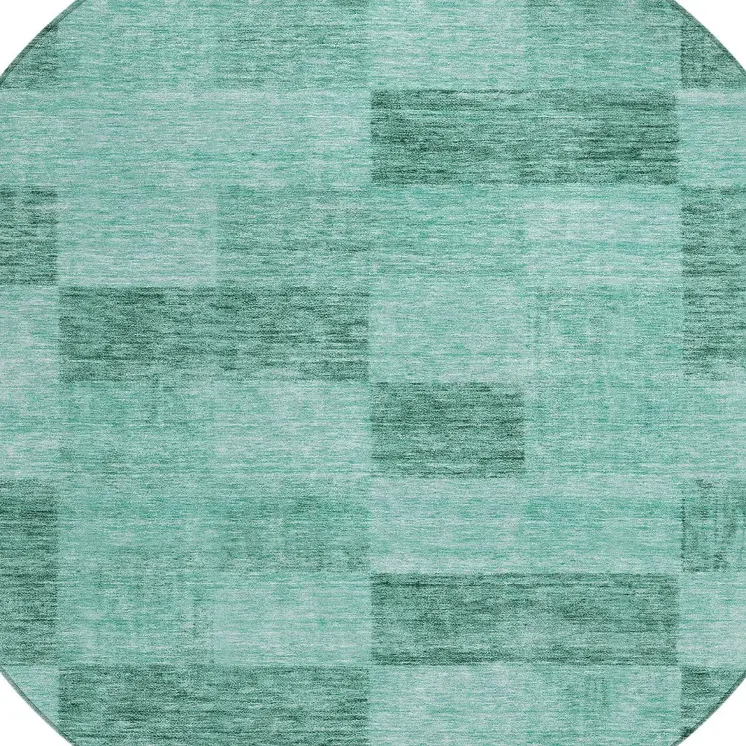 8' Blue And Aqua Round Geometric Washable Indoor Outdoor Area Rug