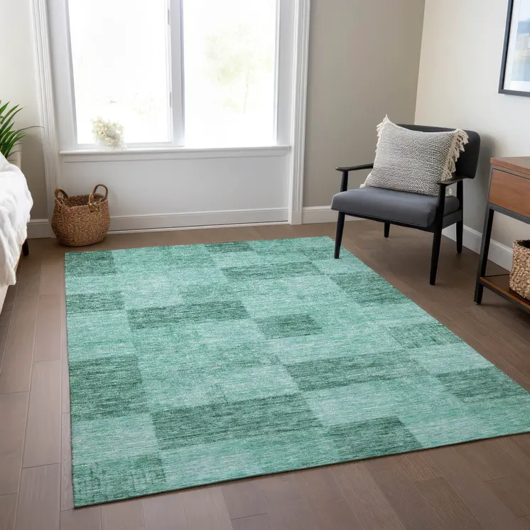 8' X 10' Blue And Aqua Geometric Washable Indoor Outdoor Area Rug