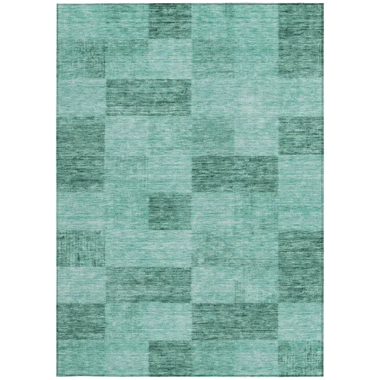 9' X 12' Blue And Aqua Geometric Washable Indoor Outdoor Area Rug