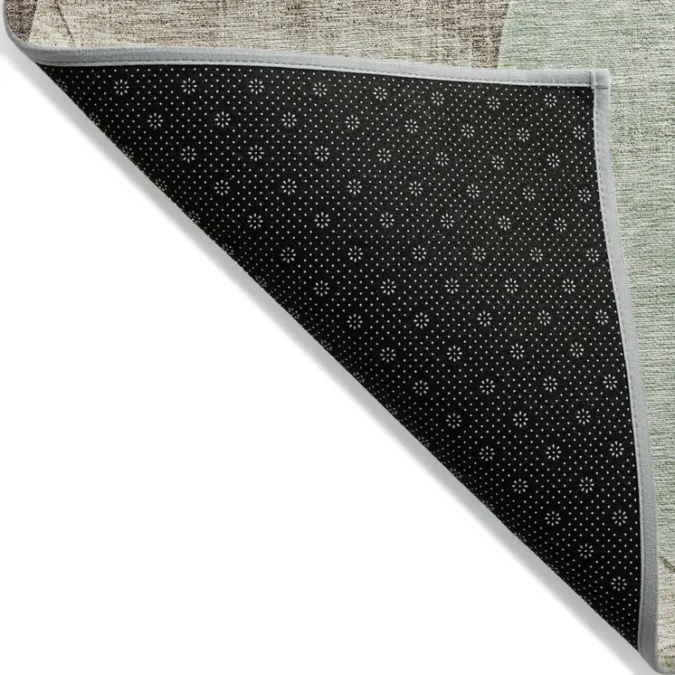 8' X 10' Artichoke Green Brown And Beige Geometric Washable Indoor Outdoor Area Rug