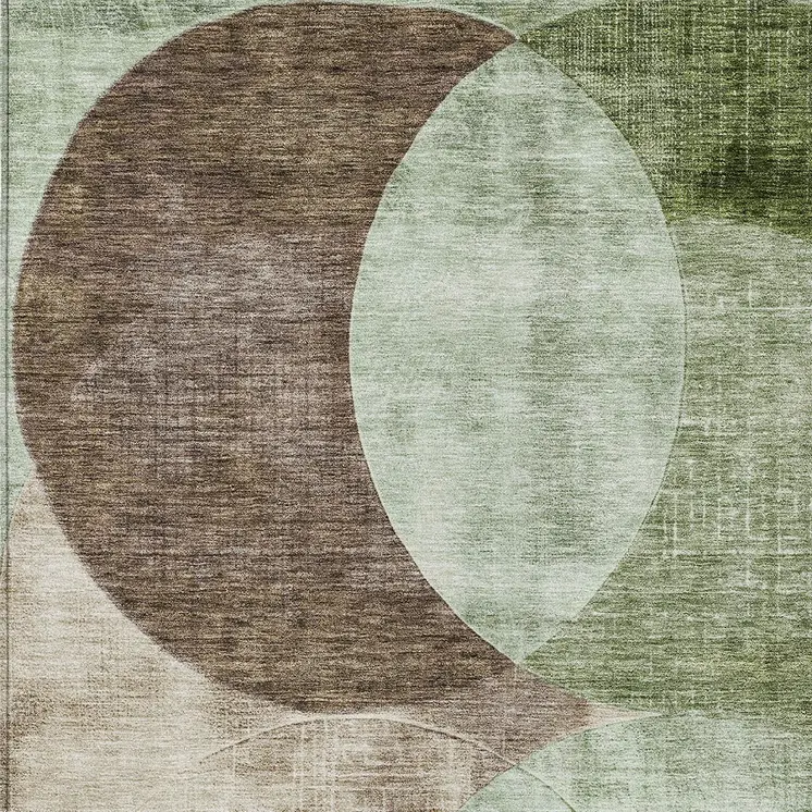 8' X 10' Artichoke Green Brown And Beige Geometric Washable Indoor Outdoor Area Rug
