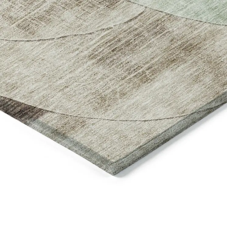 9' X 12' Artichoke Green Brown And Beige Geometric Washable Indoor Outdoor Area Rug