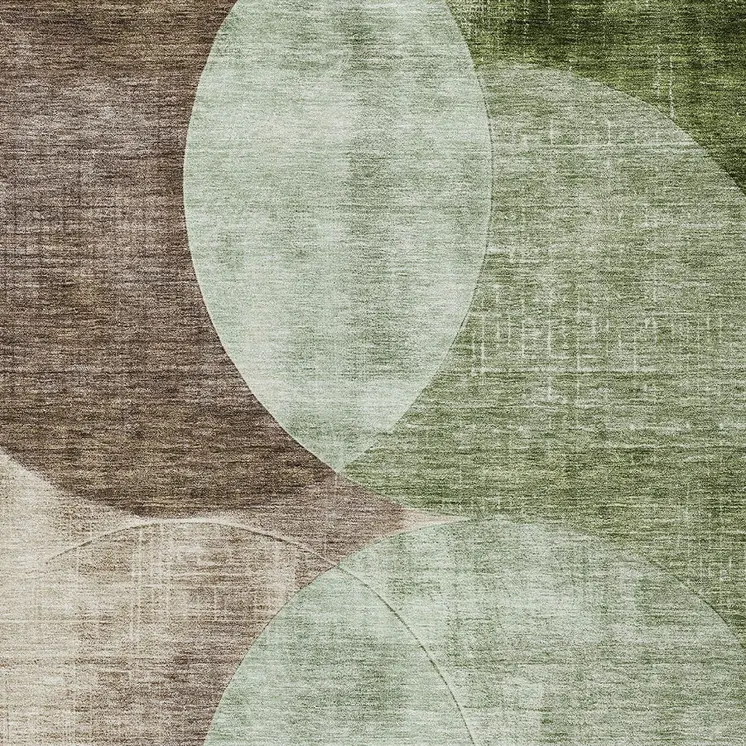 9' X 12' Artichoke Green Brown And Beige Geometric Washable Indoor Outdoor Area Rug