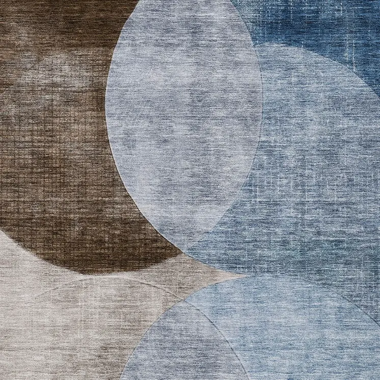 3' X 5' Denim Blue Brown And Beige Geometric Washable Indoor Outdoor Area Rug