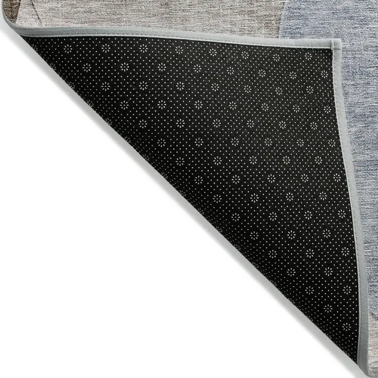 9' X 12' Denim Blue Brown And Beige Geometric Washable Indoor Outdoor Area Rug