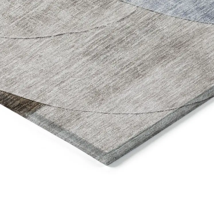 9' X 12' Denim Blue Brown And Beige Geometric Washable Indoor Outdoor Area Rug