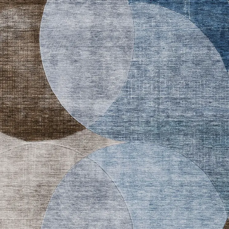 9' X 12' Denim Blue Brown And Beige Geometric Washable Indoor Outdoor Area Rug