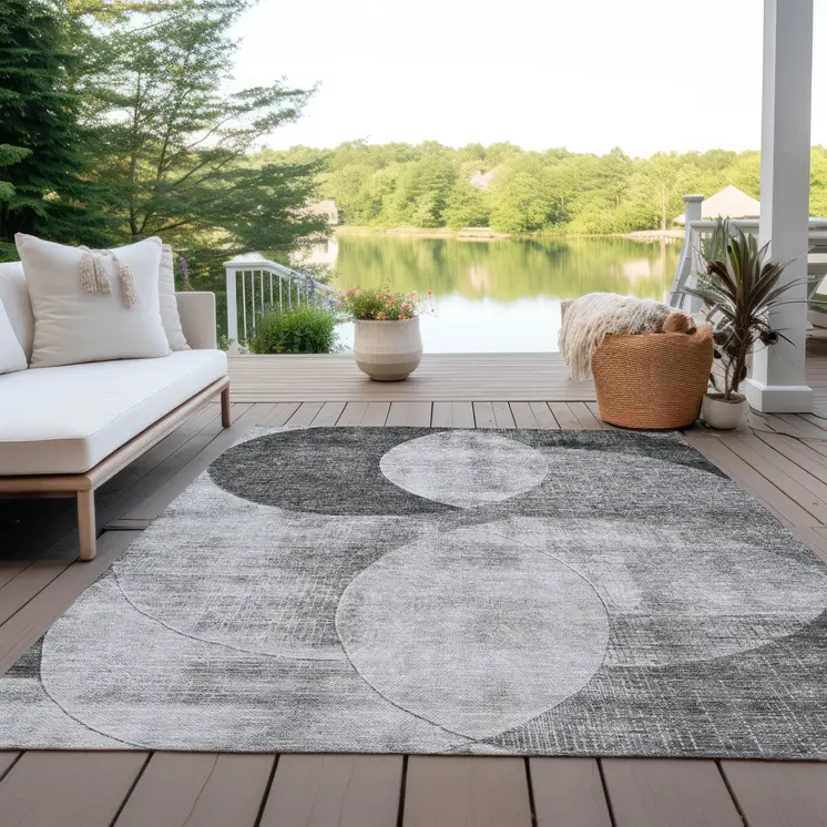 3' X 5' Gray And Charcoal Geometric Washable Indoor Outdoor Area Rug