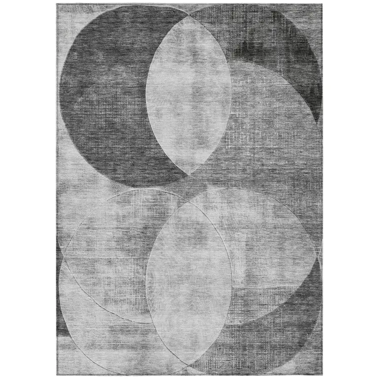 3' X 5' Gray And Charcoal Geometric Washable Indoor Outdoor Area Rug