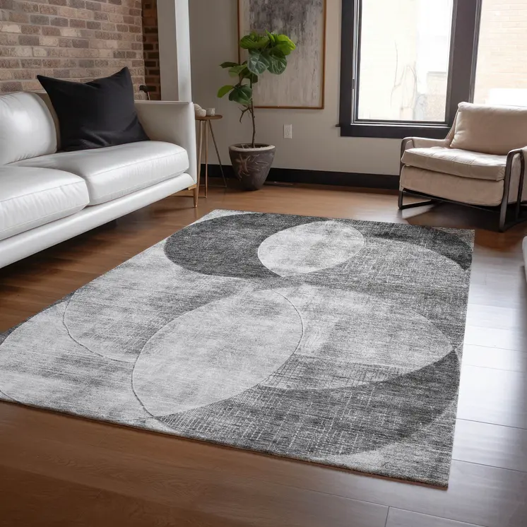 3' X 5' Gray And Charcoal Geometric Washable Indoor Outdoor Area Rug