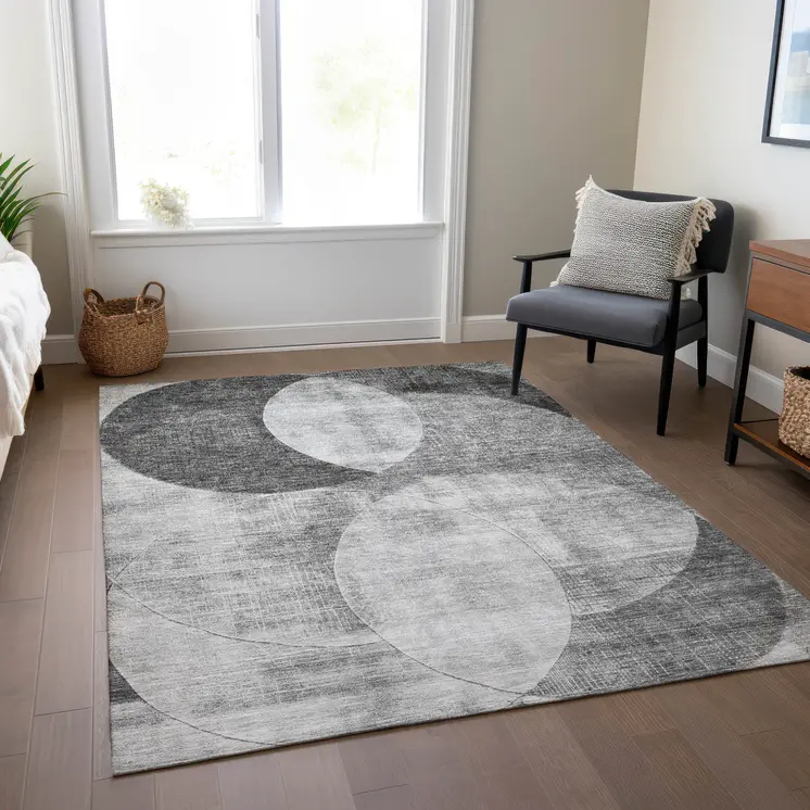 3' X 5' Gray And Charcoal Geometric Washable Indoor Outdoor Area Rug