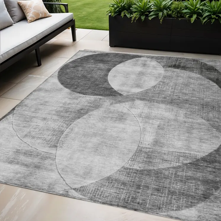 5' X 8' Gray And Charcoal Geometric Washable Indoor Outdoor Area Rug