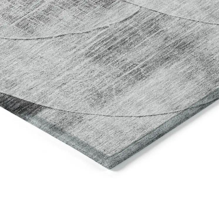 8' Gray And Charcoal Round Geometric Washable Indoor Outdoor Area Rug