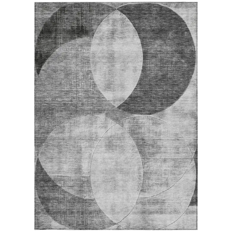 10' X 14' Gray And Charcoal Geometric Washable Indoor Outdoor Area Rug