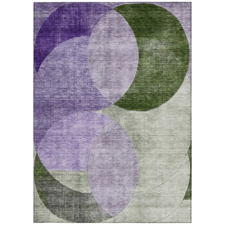 3' X 5' Lavender Purple And Green Geometric Washable Indoor Outdoor Area Rug