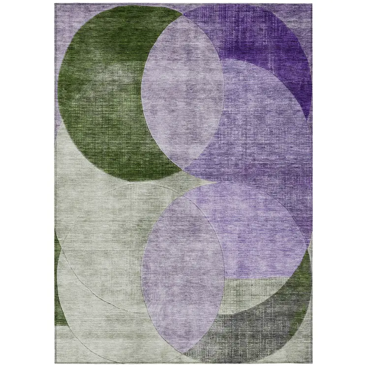 8' X 10' Lavender Purple And Green Geometric Washable Indoor Outdoor Area Rug