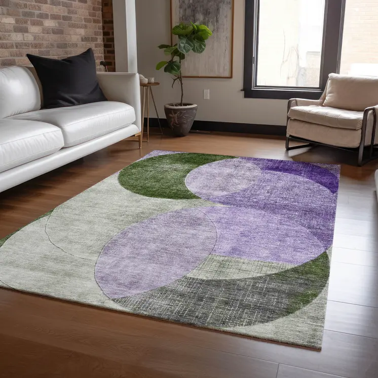 8' X 10' Lavender Purple And Green Geometric Washable Indoor Outdoor Area Rug