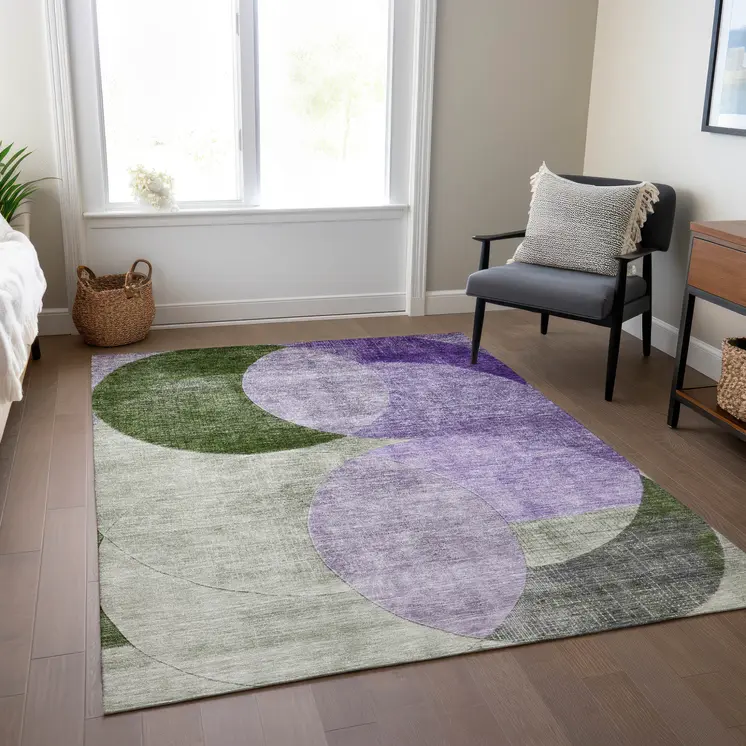 8' X 10' Lavender Purple And Green Geometric Washable Indoor Outdoor Area Rug