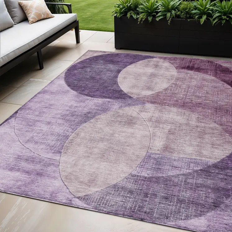 5' X 8' Purple And Lavender Geometric Washable Indoor Outdoor Area Rug