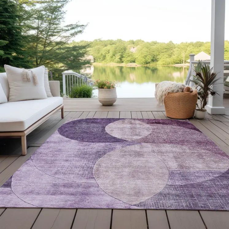 5' X 8' Purple And Lavender Geometric Washable Indoor Outdoor Area Rug